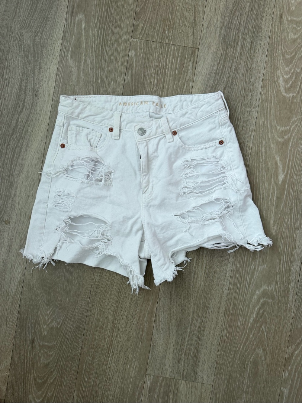 American Eagle Outfitters White Distressed Denim Shorts